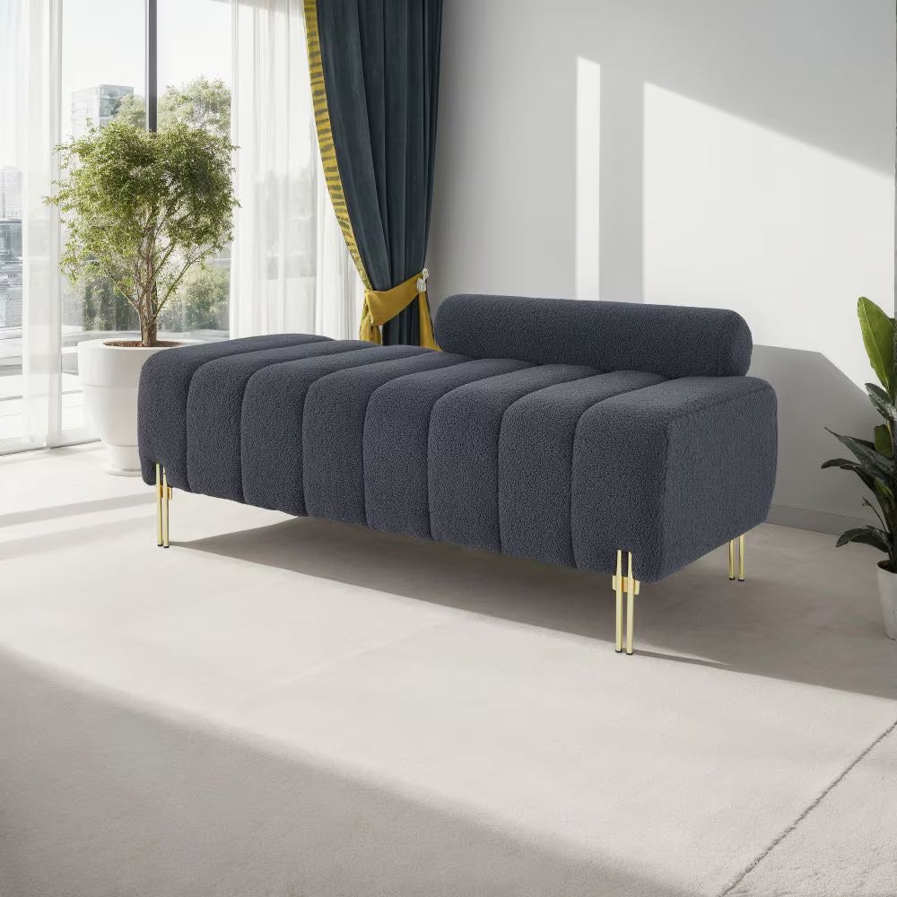 Grey Teddy Velvet Bench For Bedroom